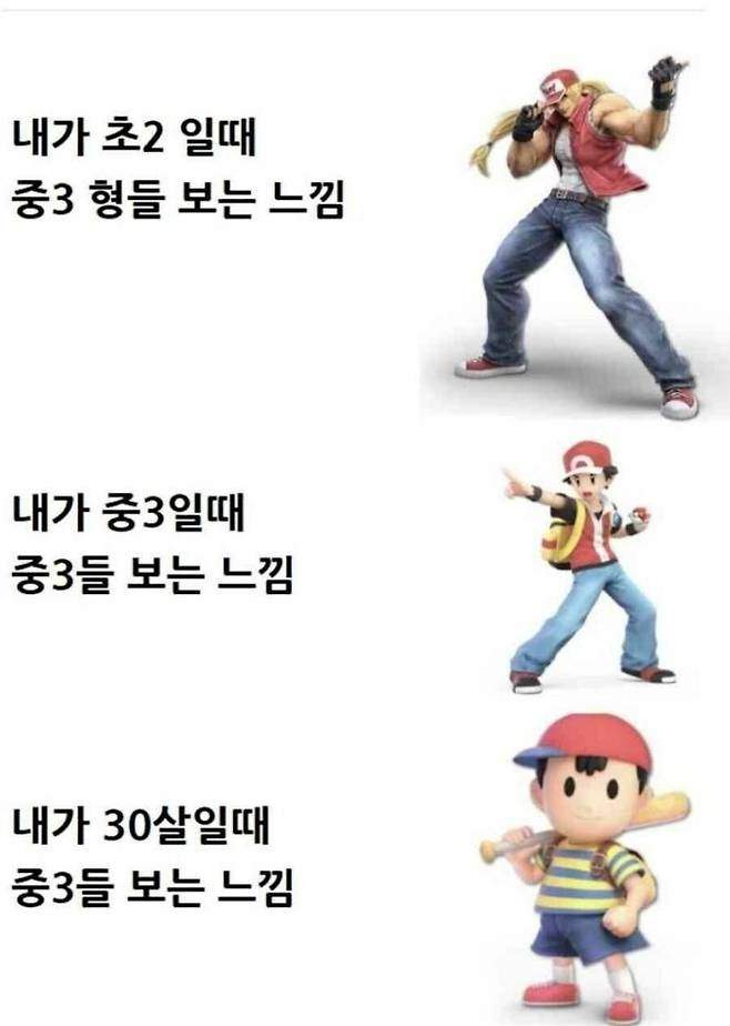 각 나이대별 중학교 3학년을 볼 때 느낌