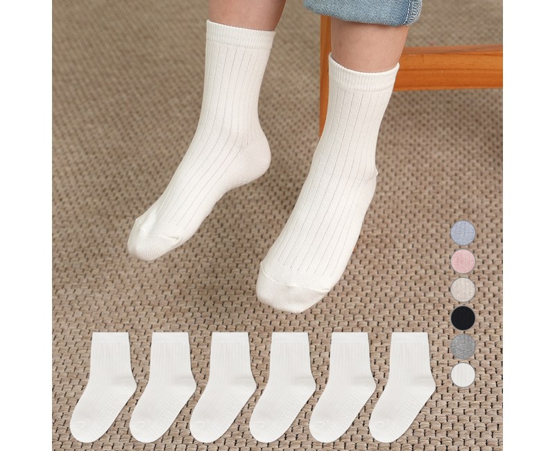 노디자인 아동용 전사이즈 미끄럼방지 패드 심플 골지 중목 양말 6켤레