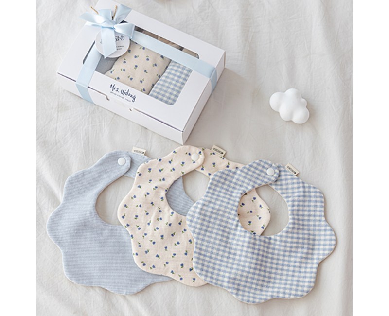 출산백일선물 미니튤립 쁘띠 턱받이3종세트 (선물포장)