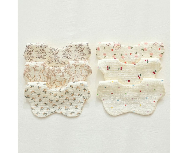 (6개/1set) 엘린베베 고급 여아 면 거즈 턱받이 유아 신생아 아기 침받이