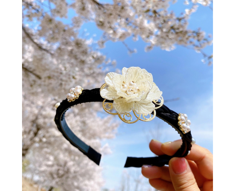 리본봄 심플 자개꽃 배씨 한복 머리띠