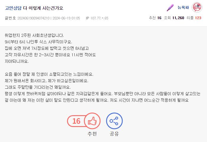 취업한지 2주된 사회초년생의 고민..