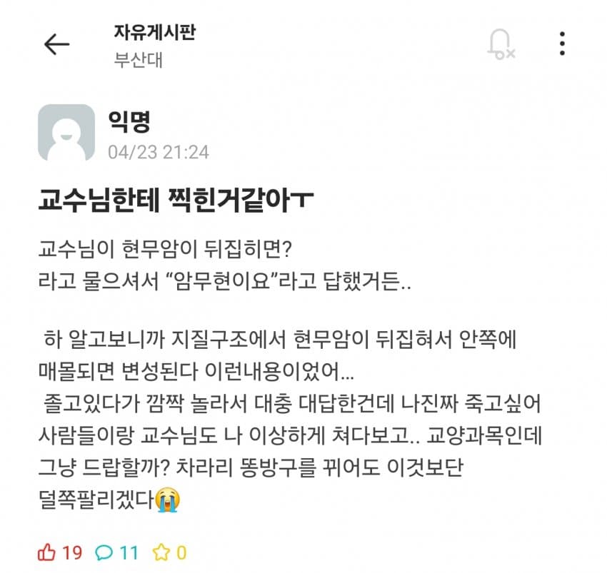 교수님한테 찍힌 부산대생