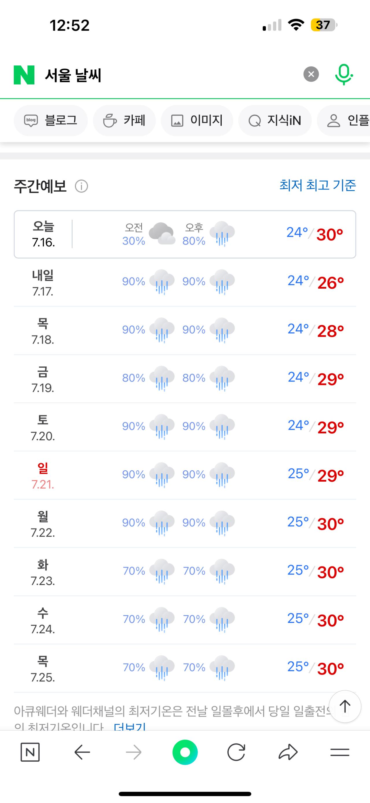 오늘부터 열흘 내내 비가 내린다는 서울ㄷㄷㄷ