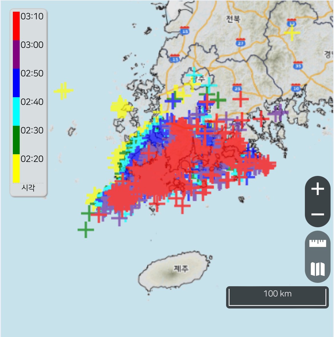 실시간 전남 낙뢰 상황