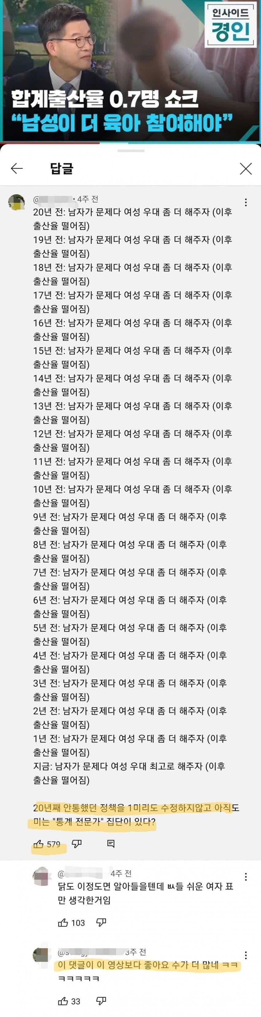 출산율이 안오르는 근본적인 이유