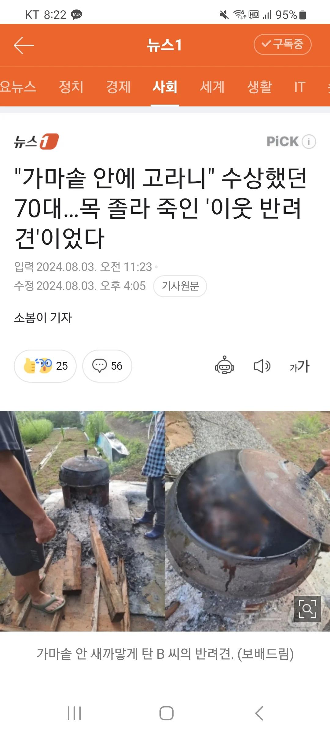 혐주의) 이웃집 강아지 죽이고 태운 70대 이웃