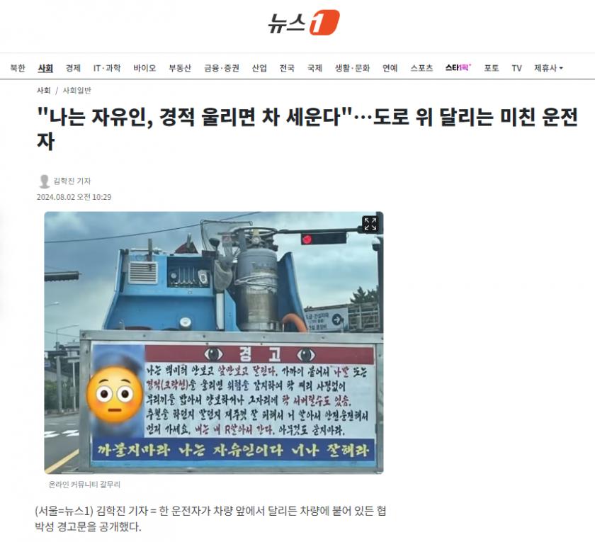 나는 자유인, 경적 울리면 차 세운다…도로 위 달리는 미친 운전자