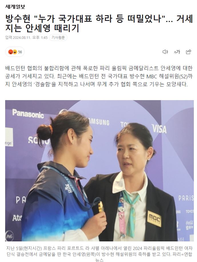 누가 국가대표 하라 등 떠밀었나… 거세지는 안세영 때리기