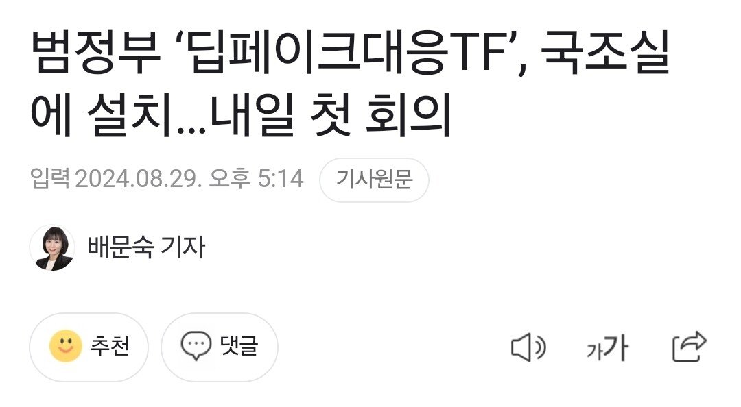 범정부 딥페이크 대응 TF 출범, 내일 첫 회의 ㅋ