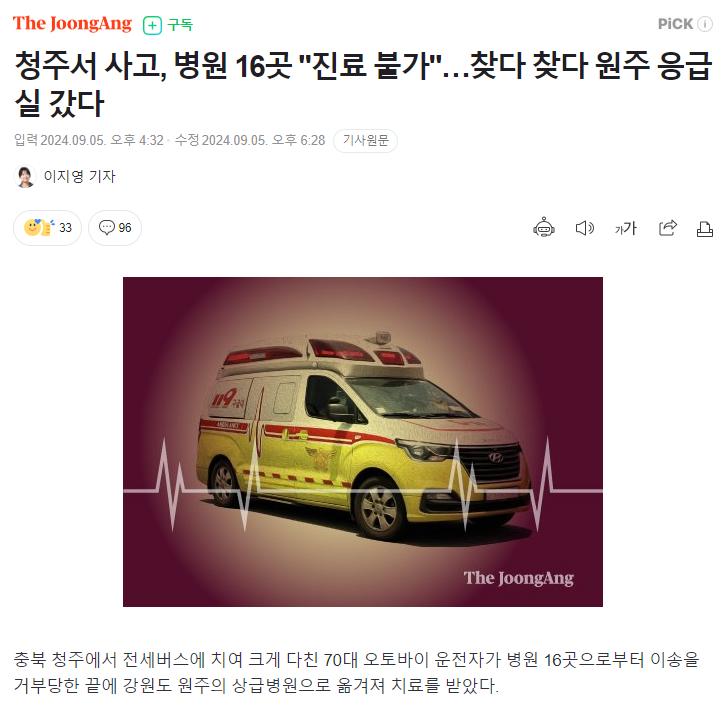 인구 85만 청주 응급실 근황 ㄷㄷㄷ