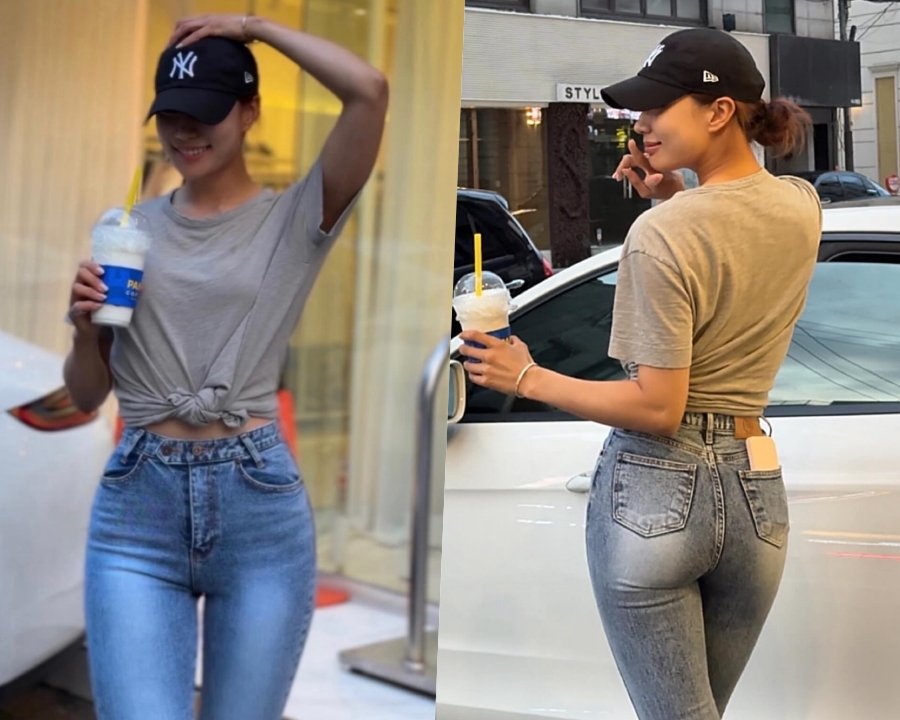 한국에선 보기 힘든 여자의 청바지핏