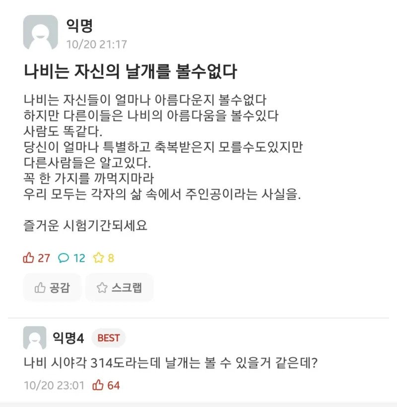 나비는 자신의 날개를 볼 수 없다.