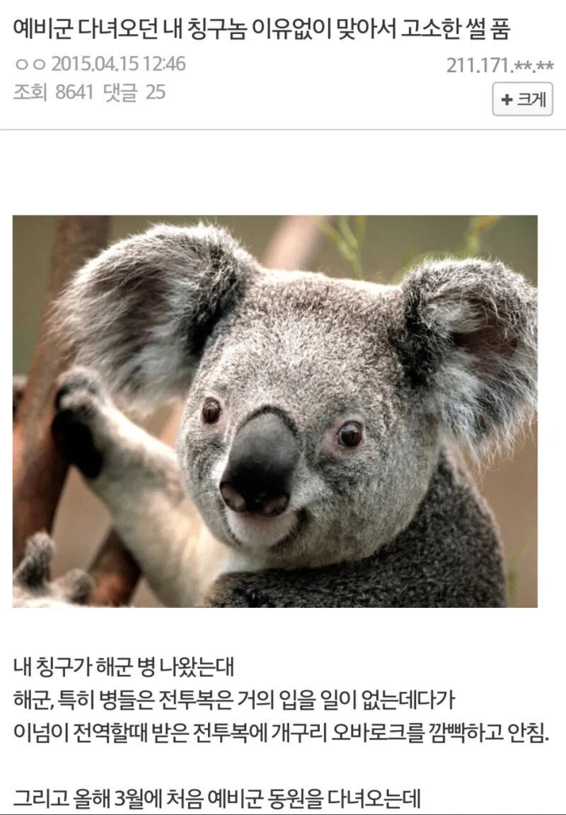 예비군 다녀오던 내 칭구놈 이유없이 맞아서 고소한 썰 품