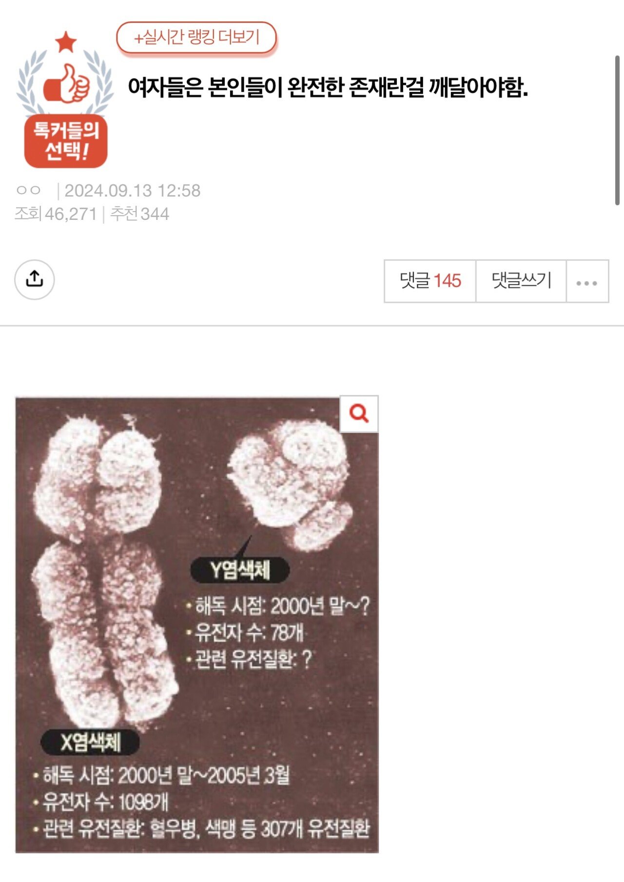 남자는 태어날때부터 열등하다는 여초 커뮤