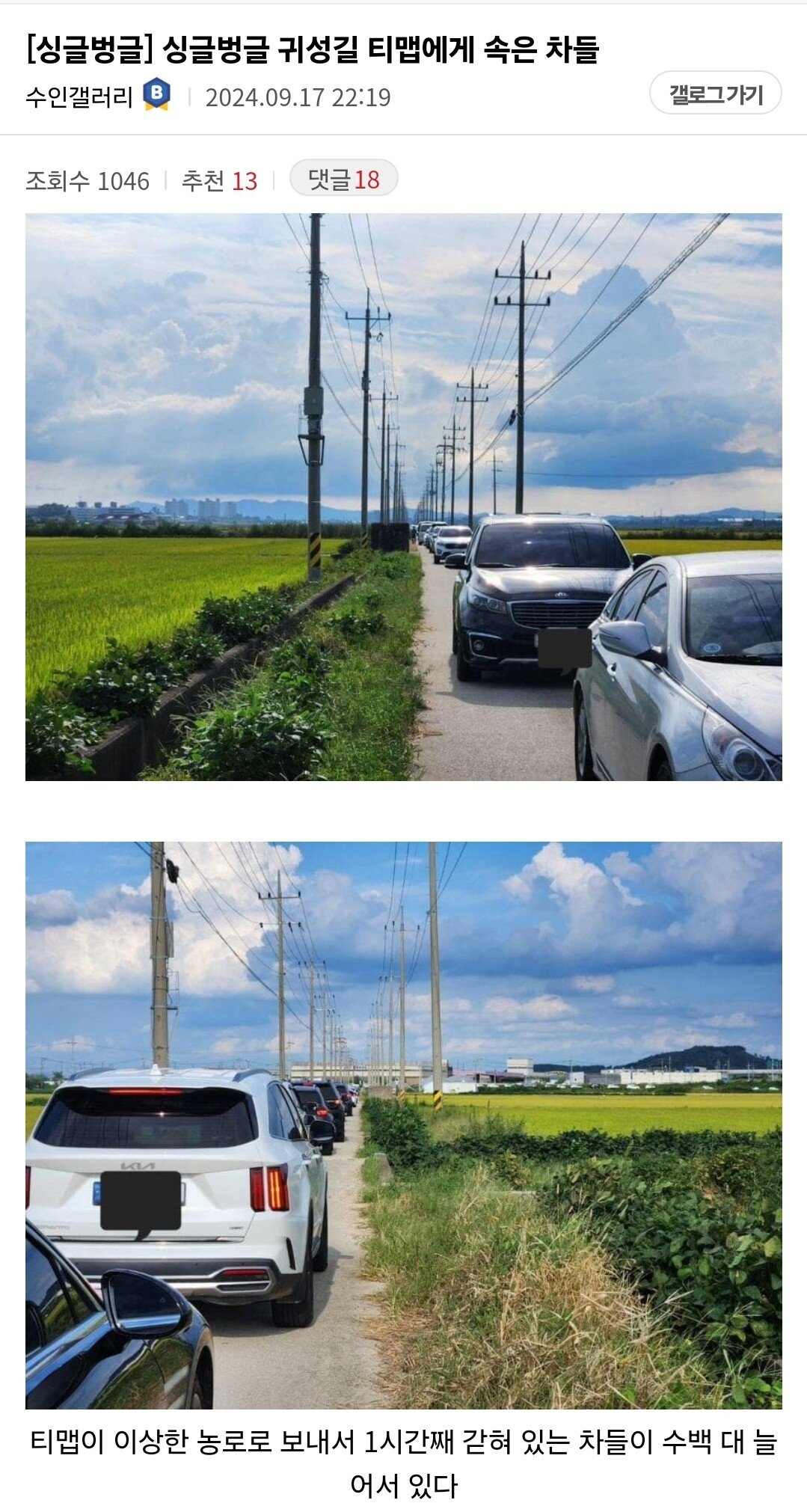 귀성길 티맵에게 속은 차들