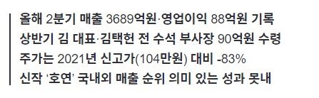 엔씨소프트 영업이익보다 많은 김택진 대표 일가 연봉…주가는 5분의 1토막