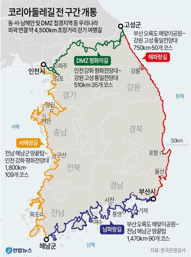 "한국" 둘레길 전 구간 완성