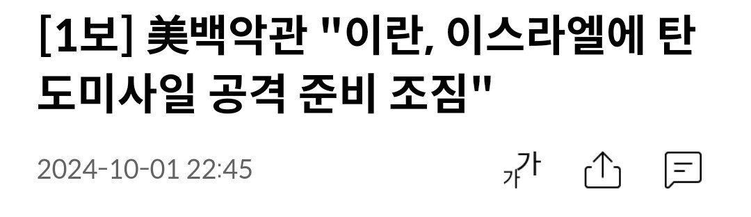 [1보] 美백악관 "이란, 이스라엘에 탄도미사일 공격 준비 조짐"