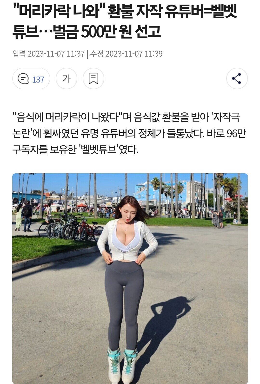ㅇㅎ)음식점 머리카락 사기친 벨벳튜브 근황