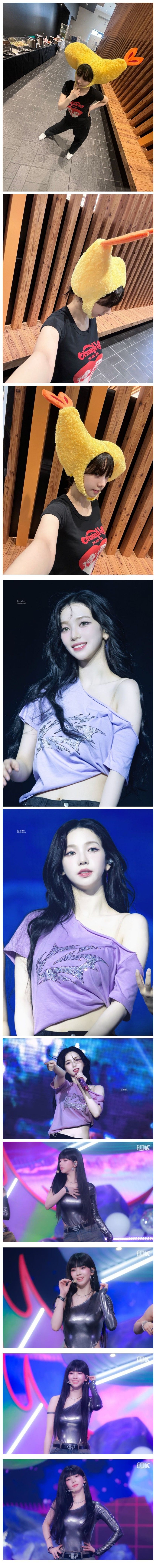 새우 튀김을 뒤집어쓴 에스파 카리나 묵직한 검정티셔츠