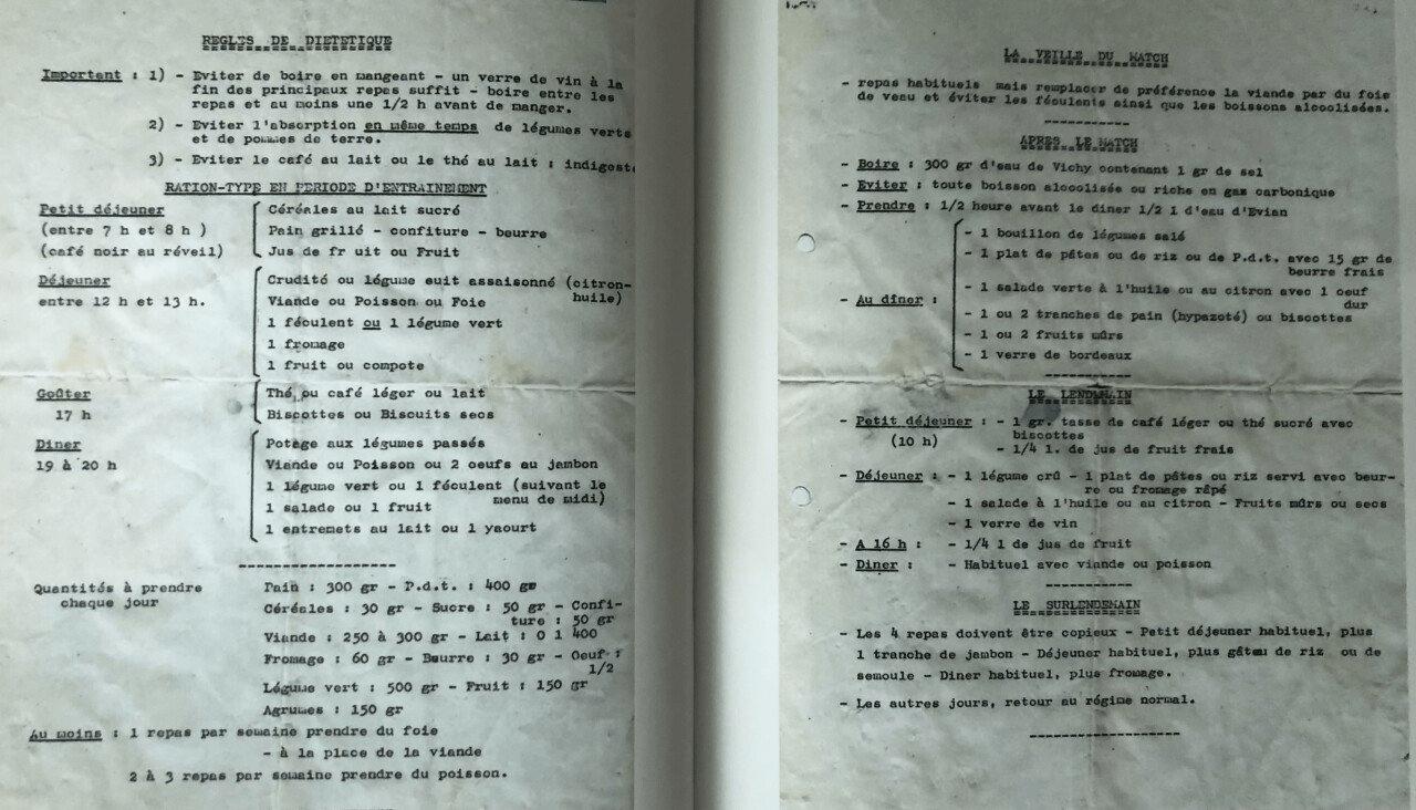 아르센 벵거 감독이 80년대에 작성한 선수 식단