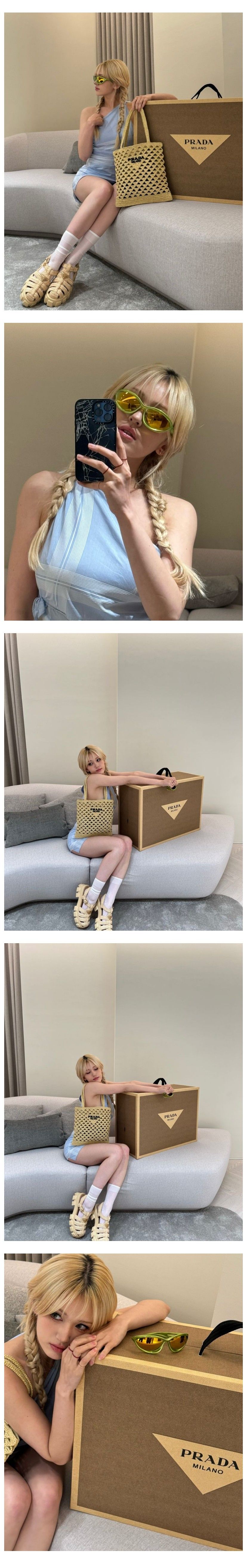 하늘색 원오프숄더 원피스 전소미