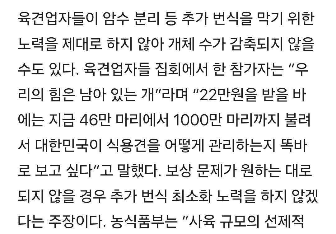 가불기 걸린 개 식용 금지법...개 장수들 "1000만마리 번식시킬 것"