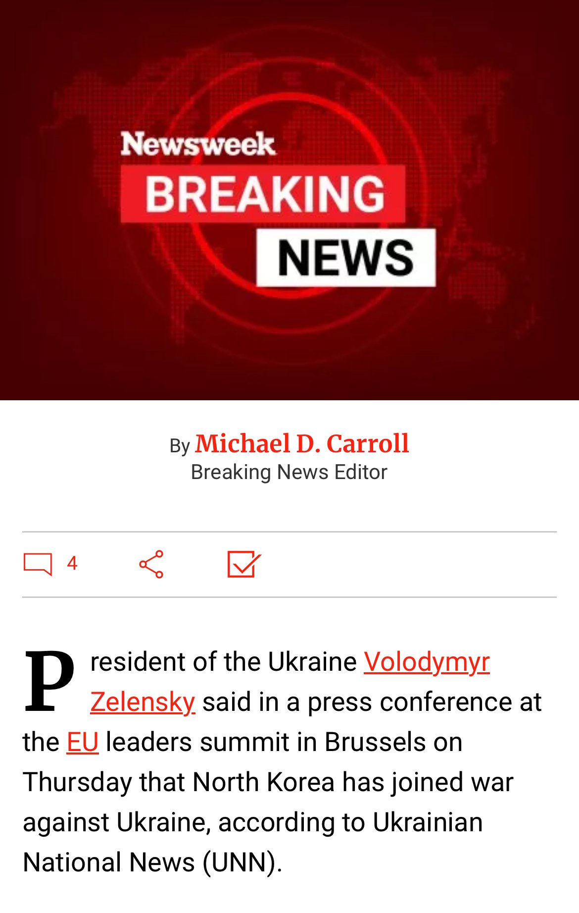 [속보] 젤렌스키: 북한, 우크라이나 전쟁 참전함