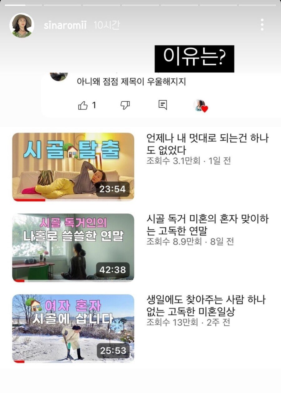 미혼, 독거 유튜버의 제목이 점점 우울해지는 이유