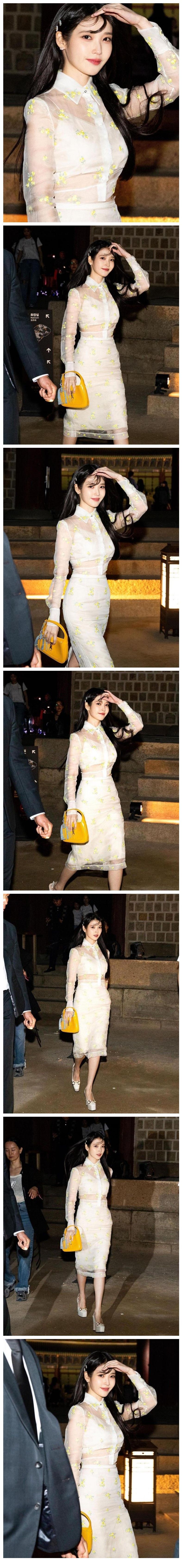 화이트 시스루 꽃무늬 원피스 아이유