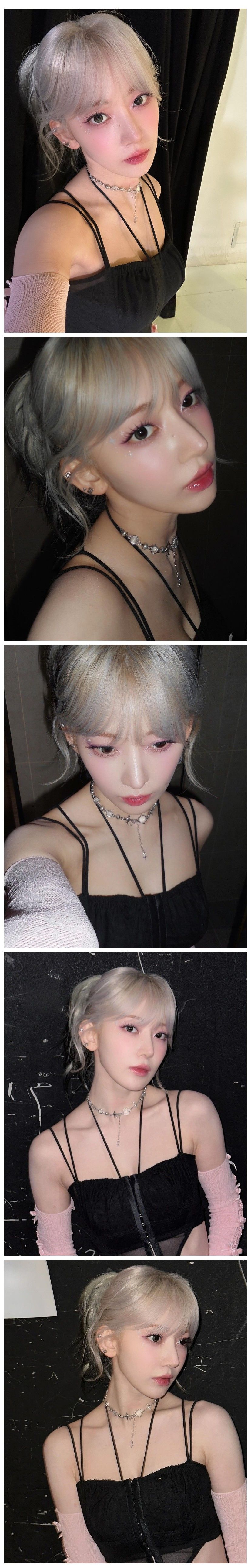 검은 끈나시 란제리룩 위에서 찍은 셀카 르세라핌