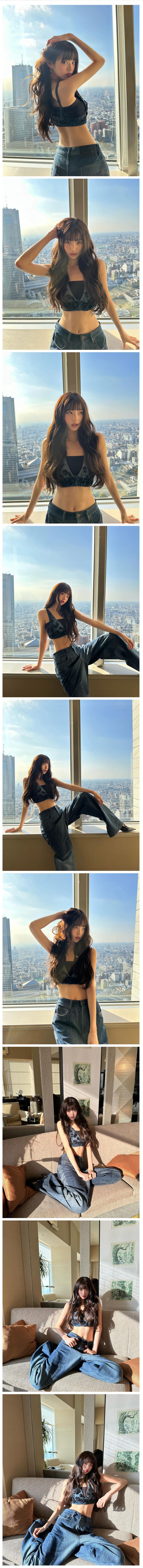 데님 탱크탑 잘록한 허리와 배꼽을 자랑하는 아이브 장원영