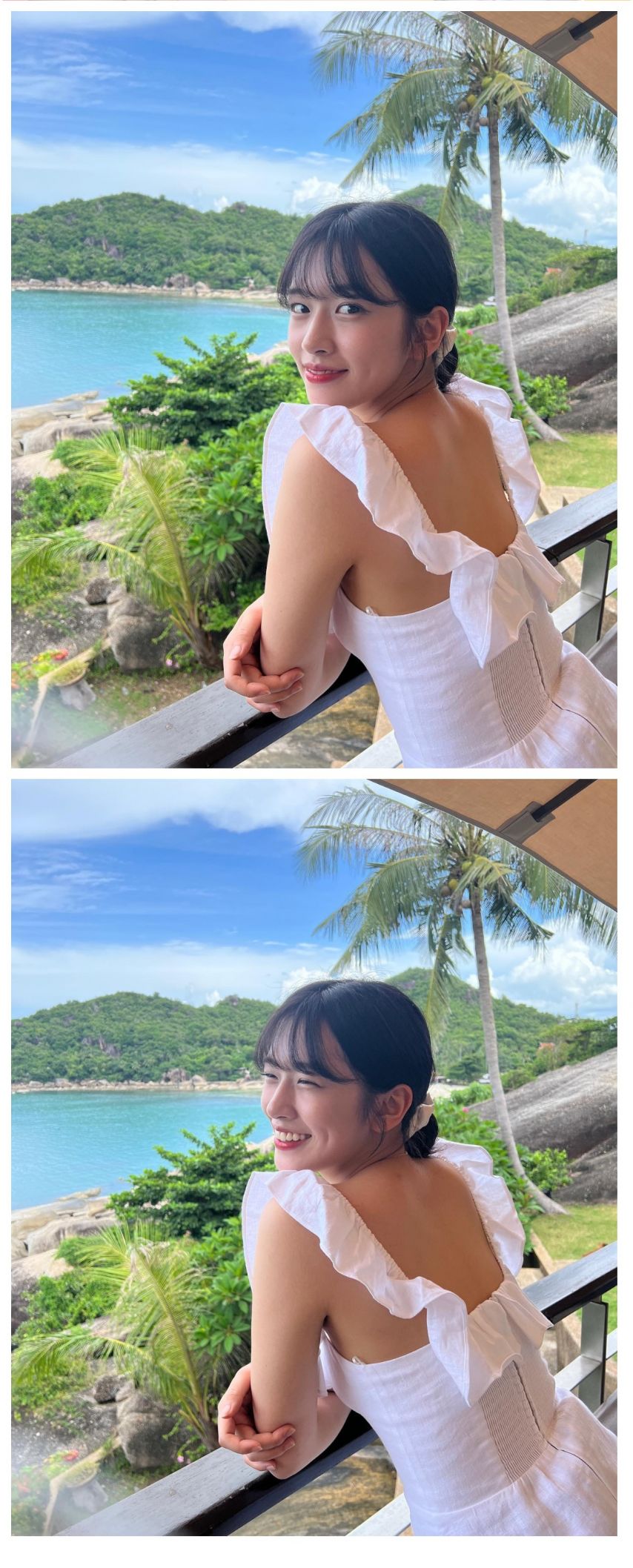 휴양지 순백의 원피스 매끈한 피부 아이브 안유진