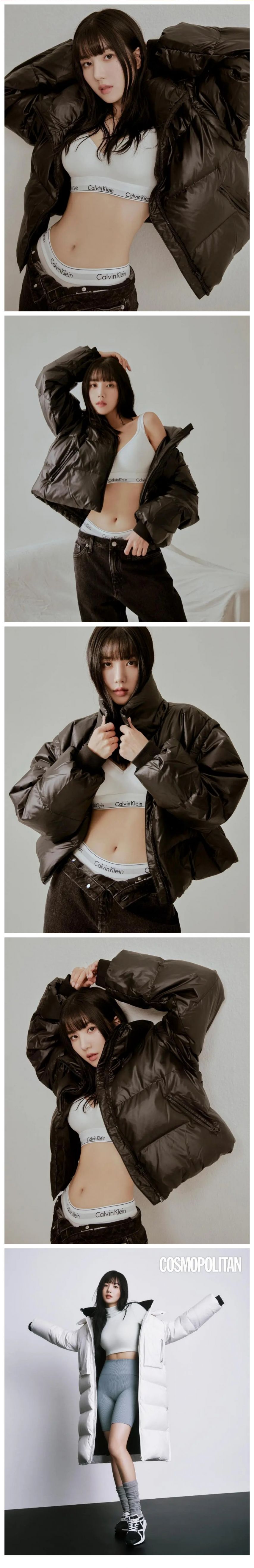 흰 CK 브라팬티+회색 바이커쇼츠 화보 찍은 권은비