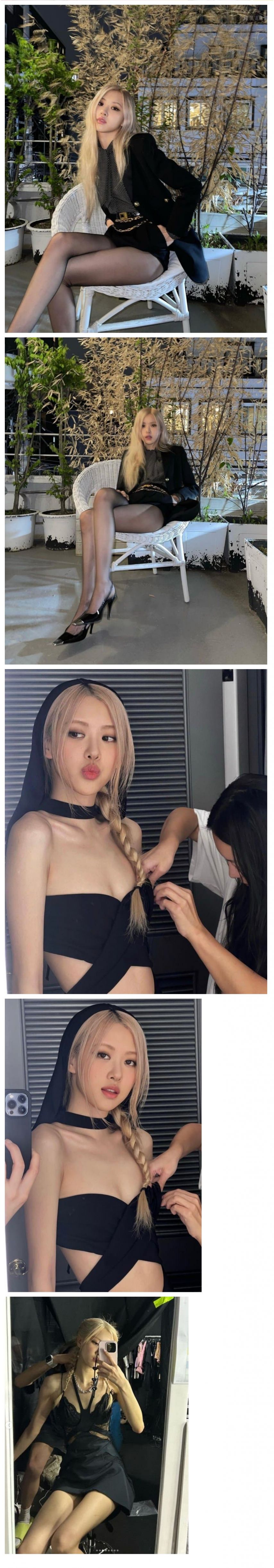 의자에 앉아 있는  블랙핑크 로제