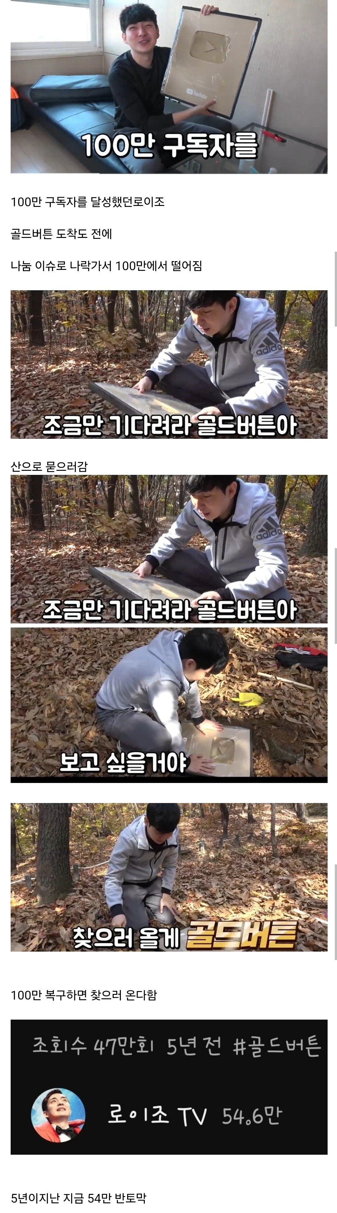 어느 100만 유튜버의 골드 버튼