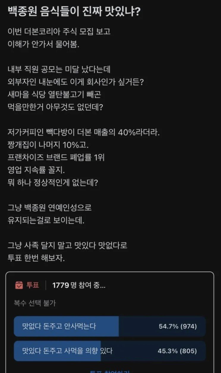 현재 논란중인 백종원 프렌차이즈