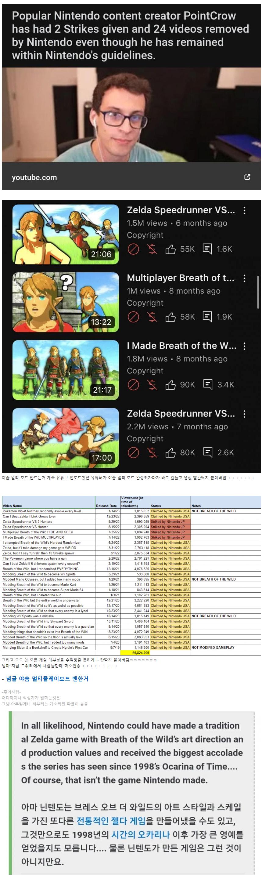 유튜버 한명을 아예 죽여놓은 닌텐도 ㅋㅋ