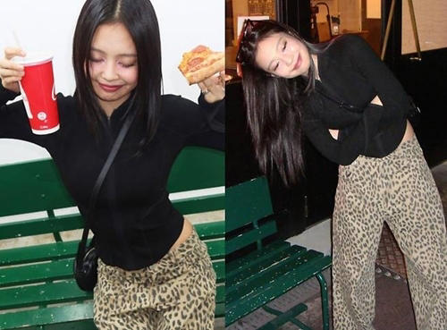 제니, 오사카 홀린 과감한 레오파드 룩…타이트 블랙탑에 ‘S라인’ 반전 매력