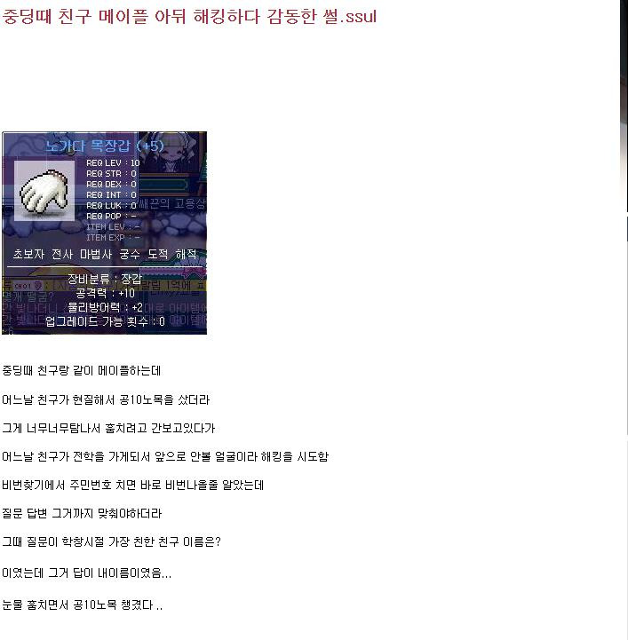 중딩때 친구 메이플 아이디 해킹하다 감동 받은 썰