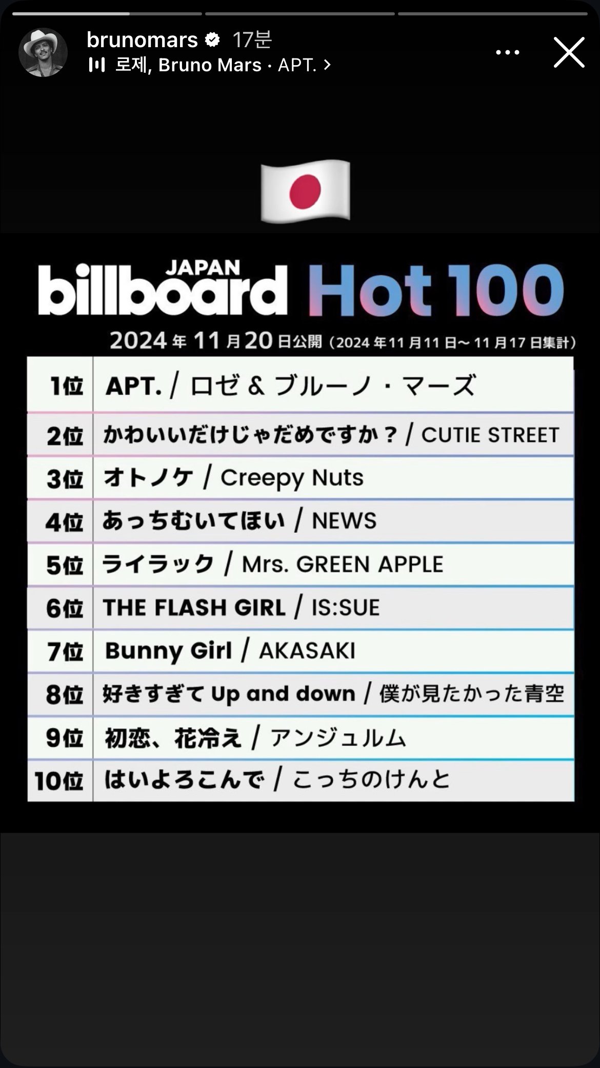 브루노 마스 인스타 스토리 근황ㅋㅋ