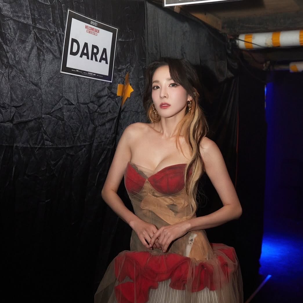 얼핏 보면 빨간 브라만 찬듯한 산다라박 시스루 드레스 알가슴골 노출