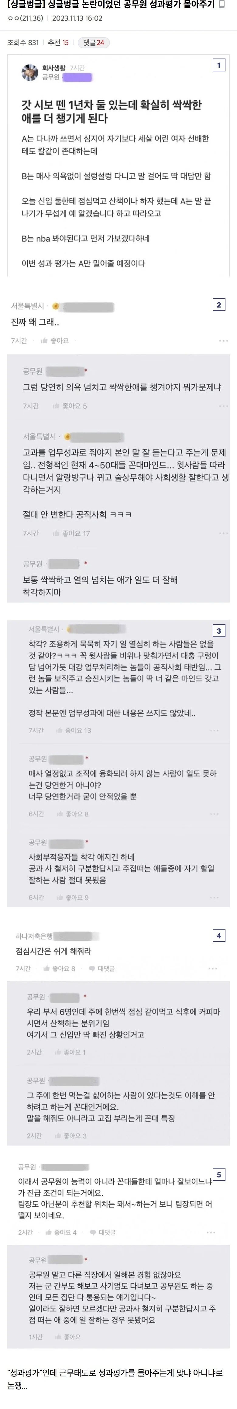 블라에서 논란이었던 공무원 성과몰아주기