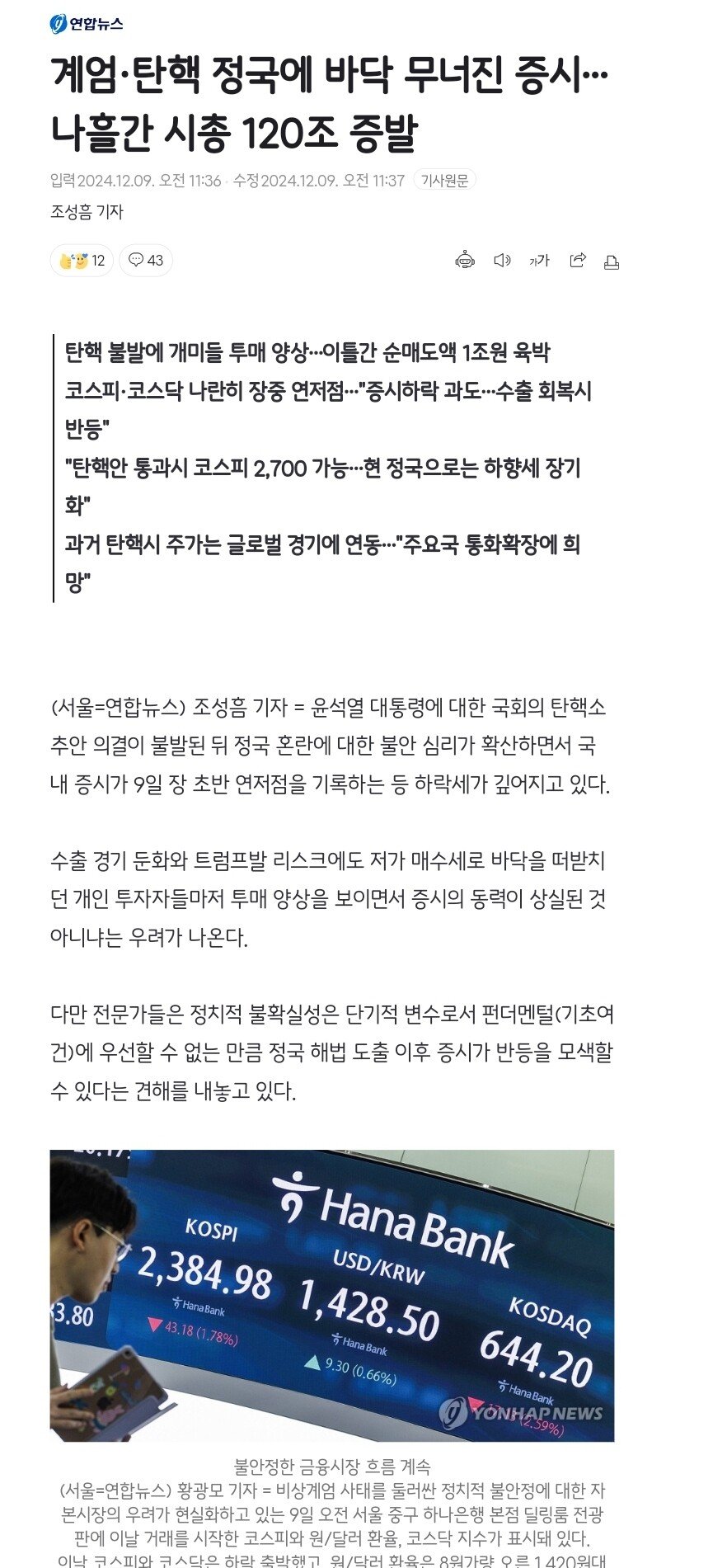 나흘간 시총 120조 증발
