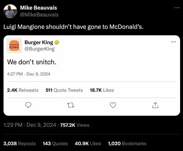 버거킹 : 우리는 고자질 안한다