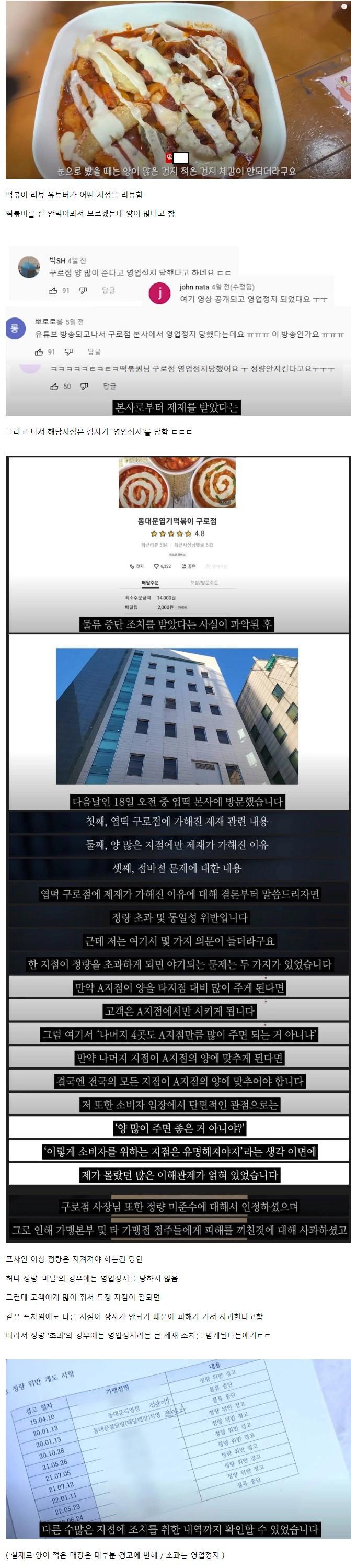 고객한테 많이 준다고 영업정지 받은 떡볶이 매장
