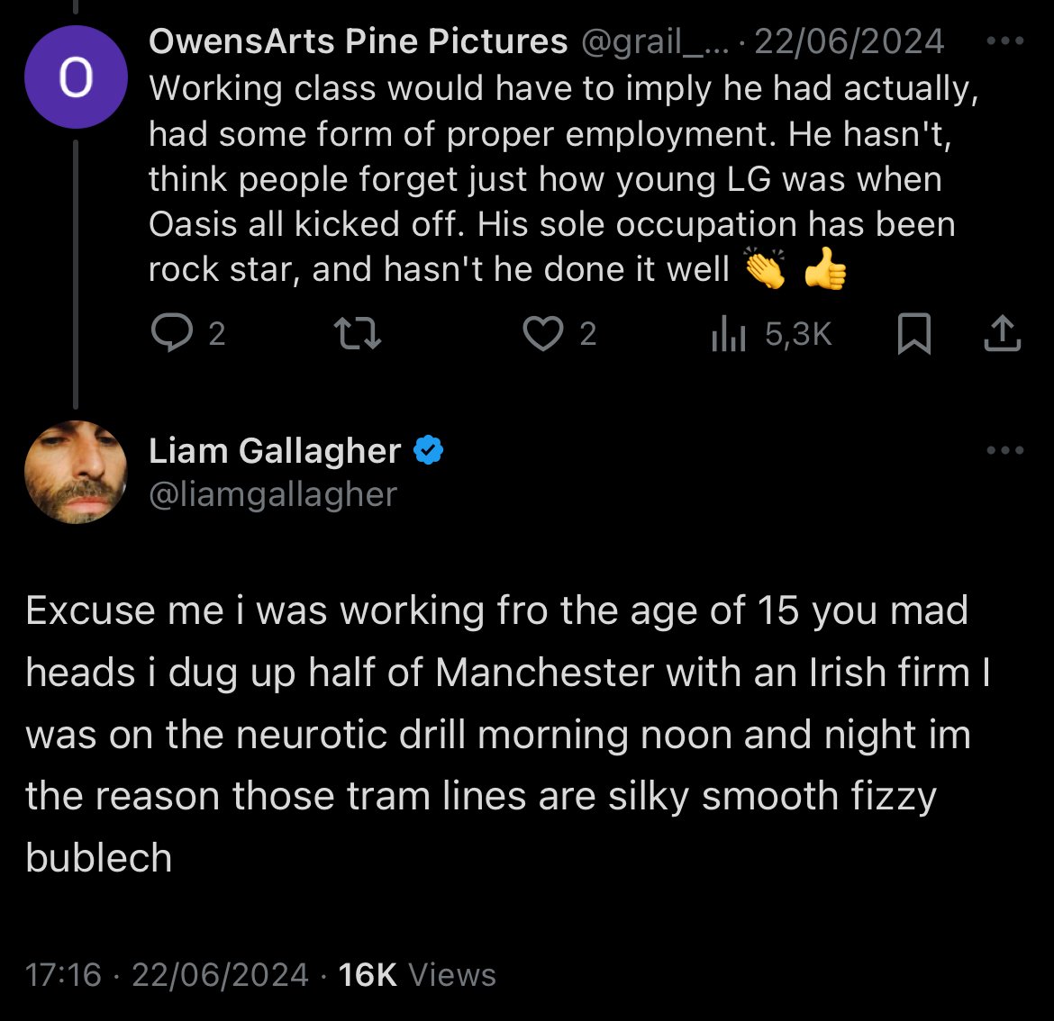 자기가 워킹클래스 출신이 아니란 소리 듣고 펄쩍 뛰는 리암 갤러거ㄷㄷㄷ