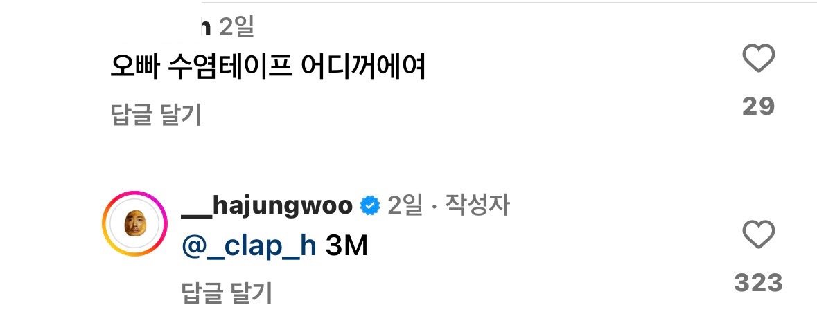 하정우 인스타 댓글 근황