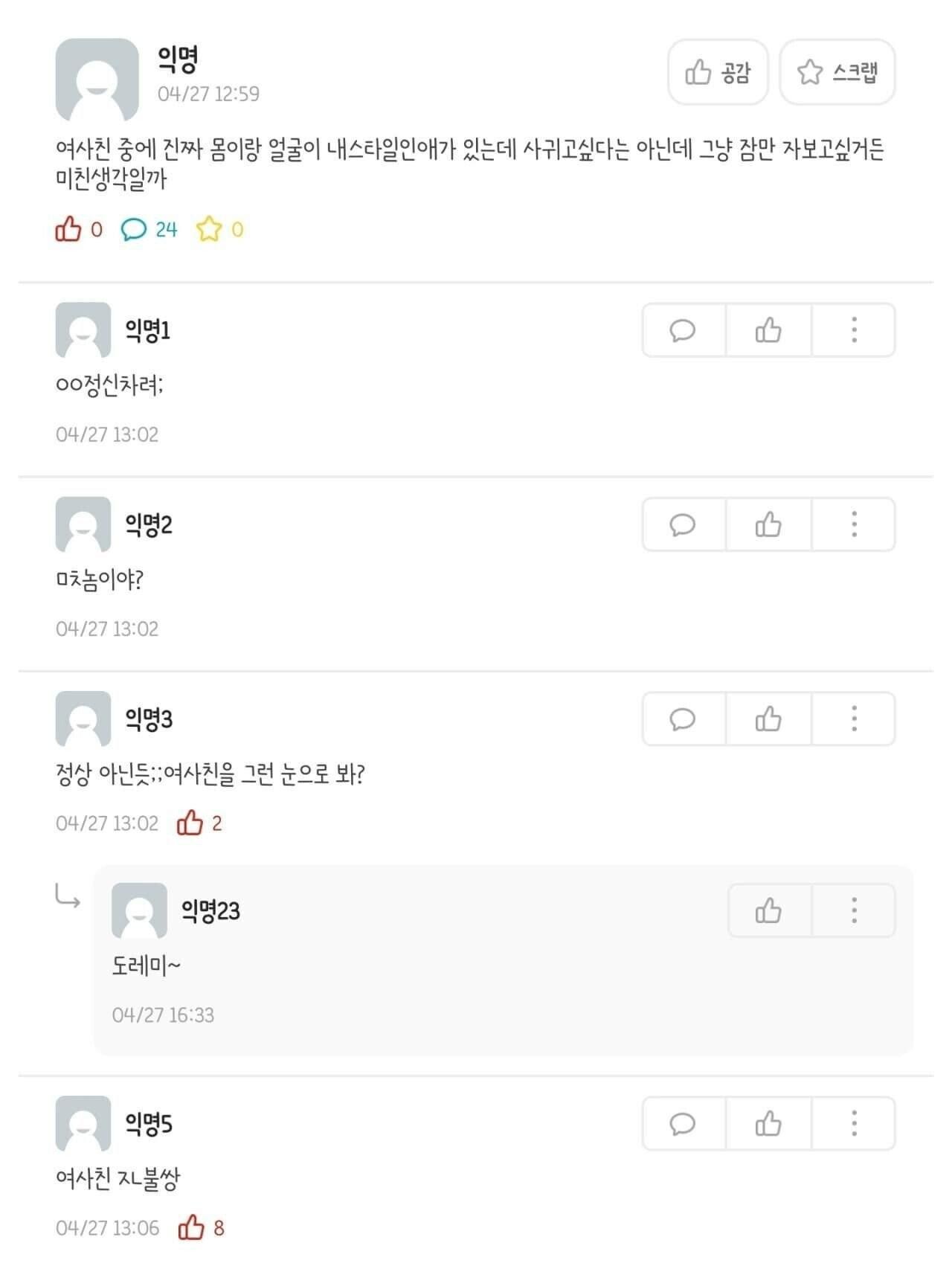 여사친이랑 원나잇하고 싶어 남녀반응 차이